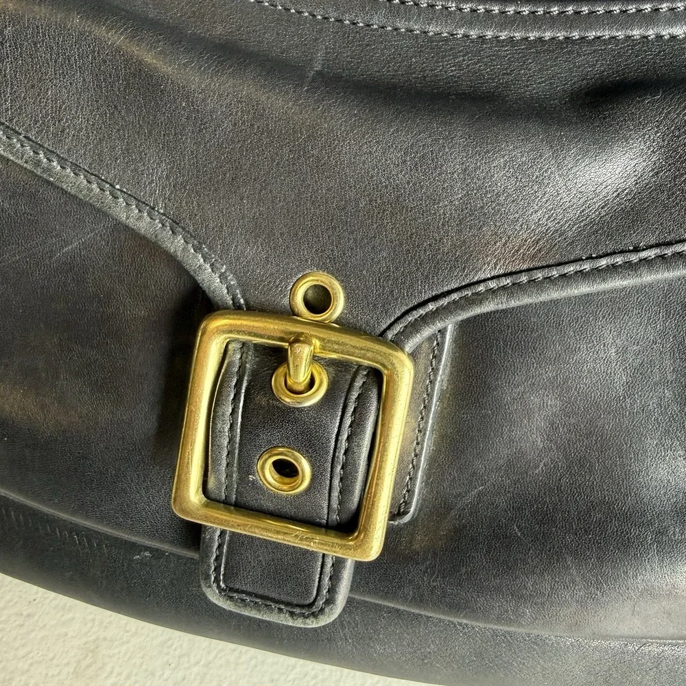 Vintage Coach Y2K Black Leather Legacy Saddle‎ Bag 9340